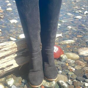 Black Knee-High Chunky Heel Boots